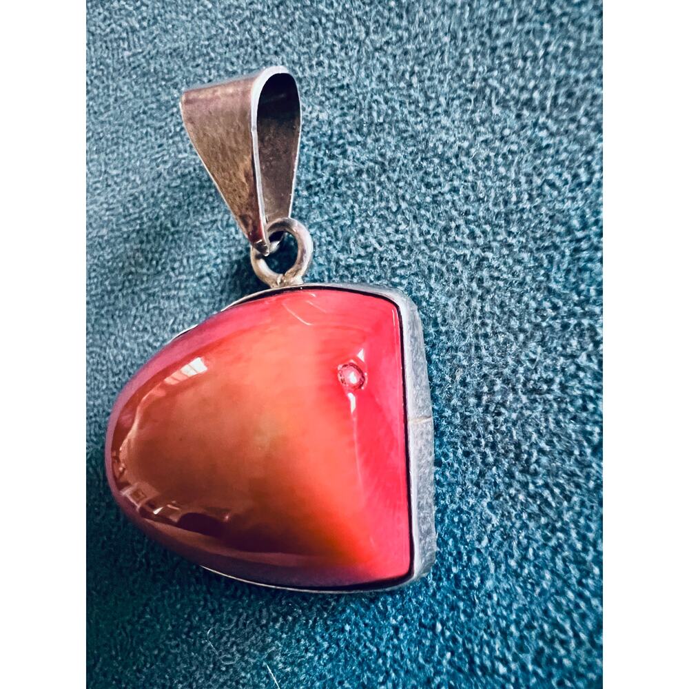 Vintage Mexico 925 Sterling Silver Red Coral Pendant 1.5” Bold Modernist Design - Picture 3 of 10